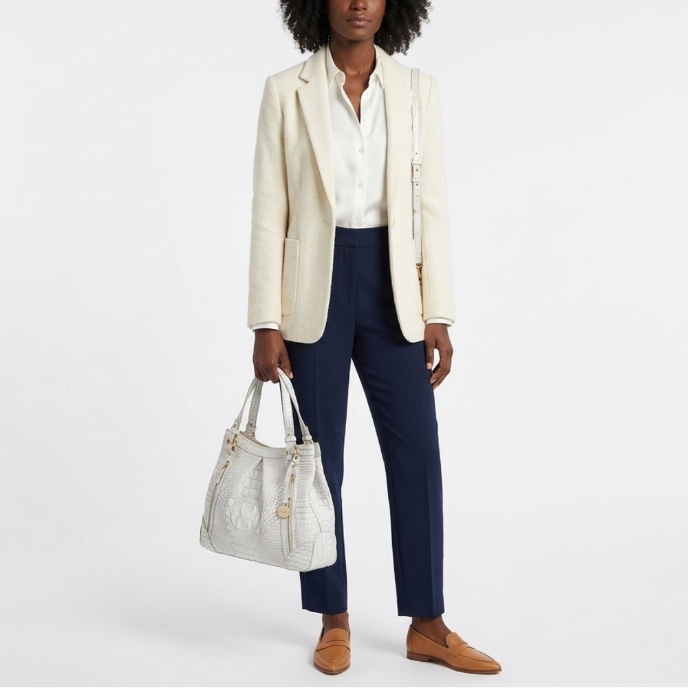 Brahmin White Croc Leather Kathleen Shoulder Bag - Double Zip Front